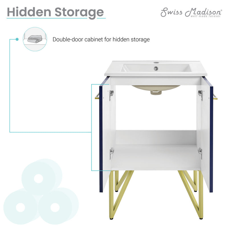 Annecy 24" Freestanding Bathroom Vanity in Navy Blue with Sink Top