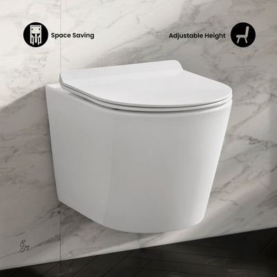 Calice Wall-Hung Toilet Bundle 0.8/1.6 GPF Dual Flush in Glossy White with Black Flush Plate