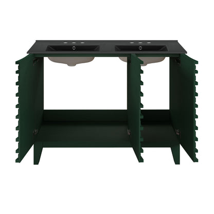 Cascade 48" Freestanding Bathroom Vanity in Green Oak with Black 3-Hole Widespread Double Basin Sink Top