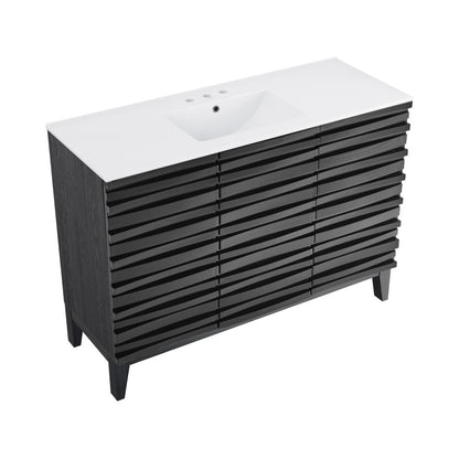 Cascade 48 in. Black Oak Bathroom Vanity With White, 3-Hole Ceramic Sink Top