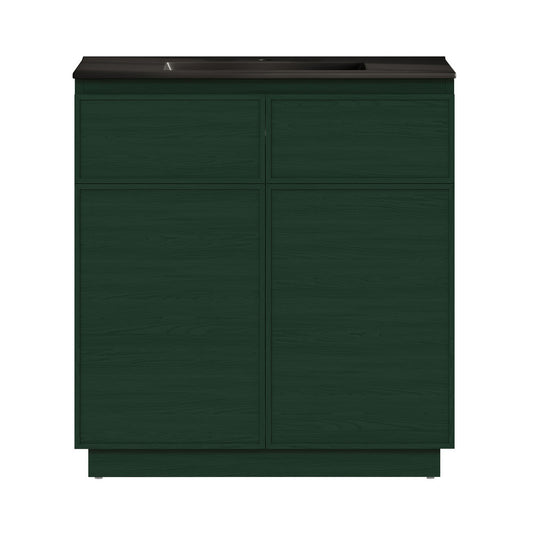 St. Tropez 36" Freestanding Bathroom Vanity in Green Oak with Black Sink Top