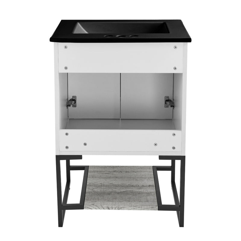 Marseille 24 in. Gray Oak Bathroom Vanity With Black, 3-Hole Ceramic Sink Top