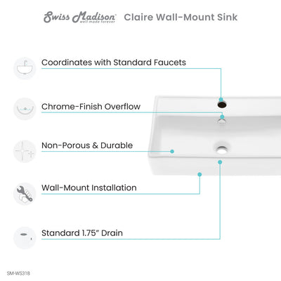Claire 22" Rectangle Wall-Mount Bathroom Sink