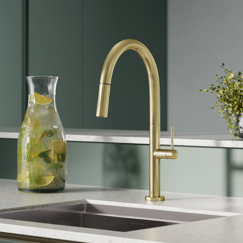 Chalet Single Handle, Pull-Down Kitchen Faucet in Brushed Gold
