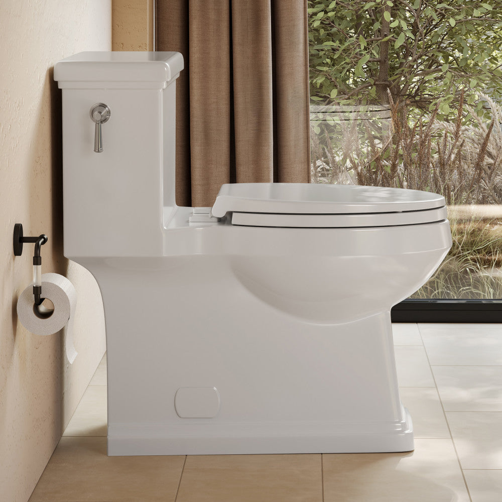 Voltaire II One-Piece 12" Rough-in 1.28 GPF Left-Hand Flush ADA Elongated Toilet in Glossy White, Nano-Glaze