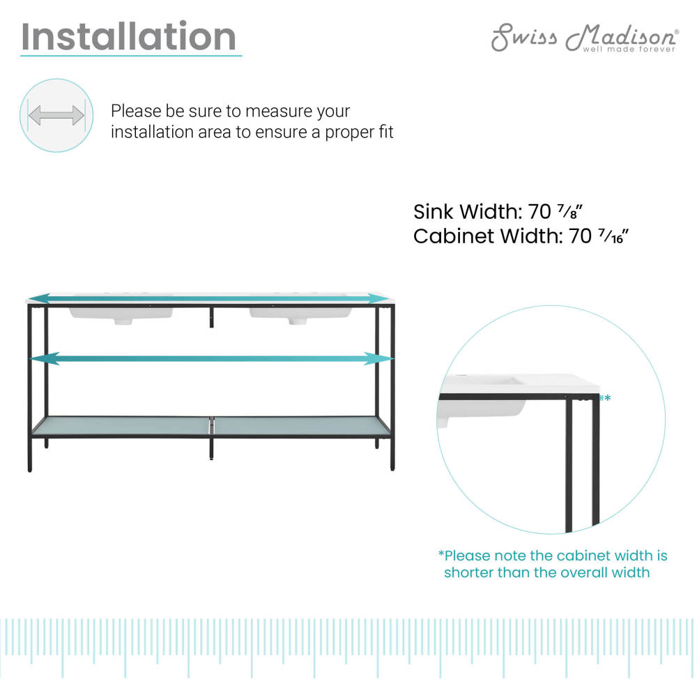 Pierre 72 Double, Freestanding, Open Shelf, Matte Black Metal