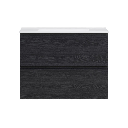 Liberte 30" Wall-Mounted Bathroom Vanity in Black Oak with 3-Hole Widespread Sink Top