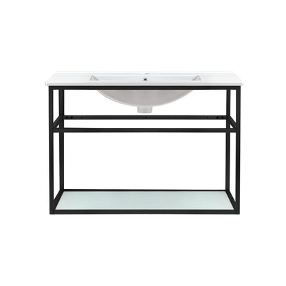 Pierre 30 Single, Open Shelf, Matte Black Metal Frame Bathroom Vanity