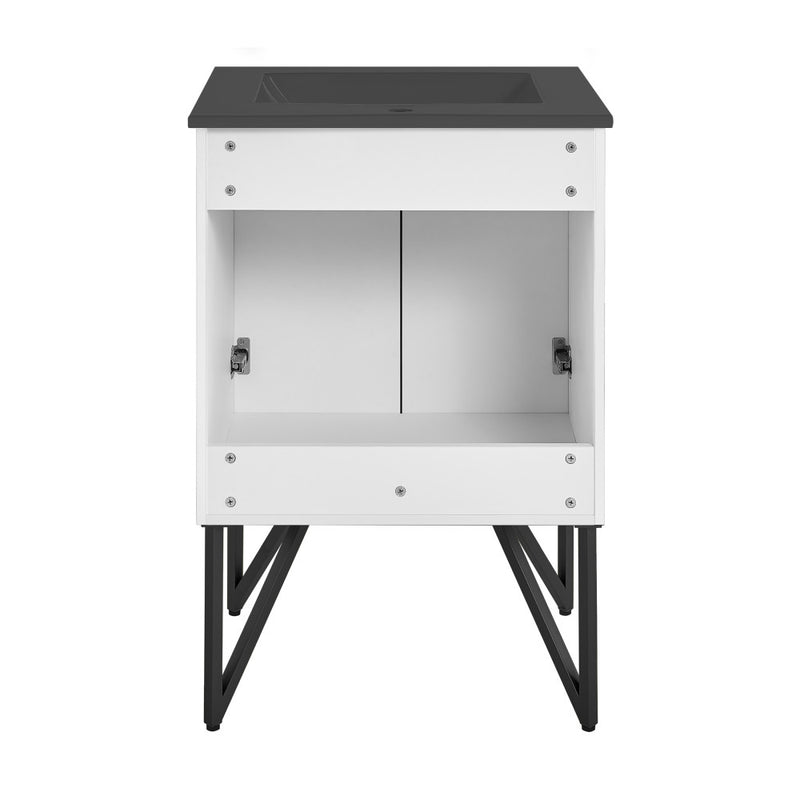 Annecy 24 in. White Bathroom Vanity With Black Ceramic Sink Top