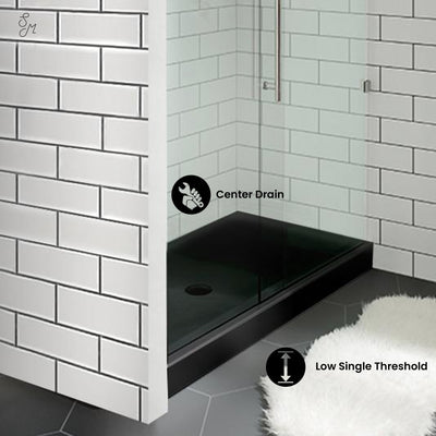 Voltaire 48" x 36" Acrylic Black, Single-Threshold, Center Drain, Shower Base