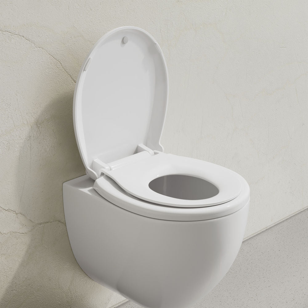 Round Toilet Seat with Toddler Seat Built In, Family Toilet Seat in Glossy White