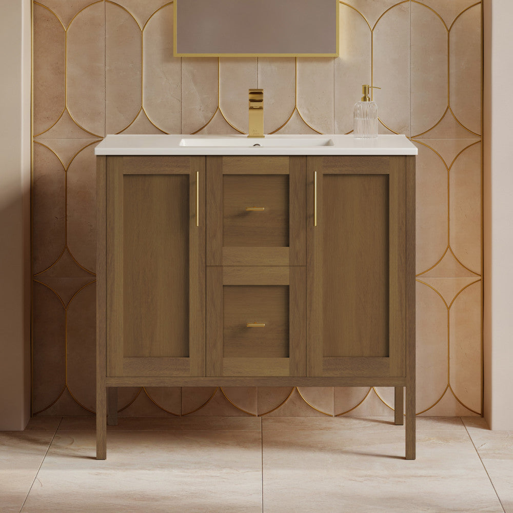 Forme 36" Modular Freestanding Bathroom Vanity with Sink Top in Brown Oak