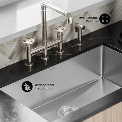 Avallon Pro Widespread Kitchen Faucet with Side Sprayer in Brushed Nickel