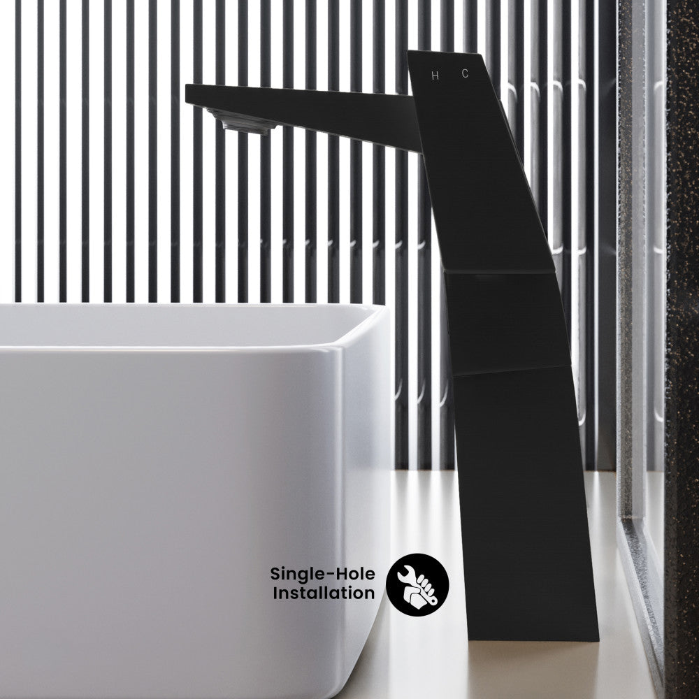 Carre Single Hole, Single-Handle, High Arc Bathroom Faucet in Matte Black