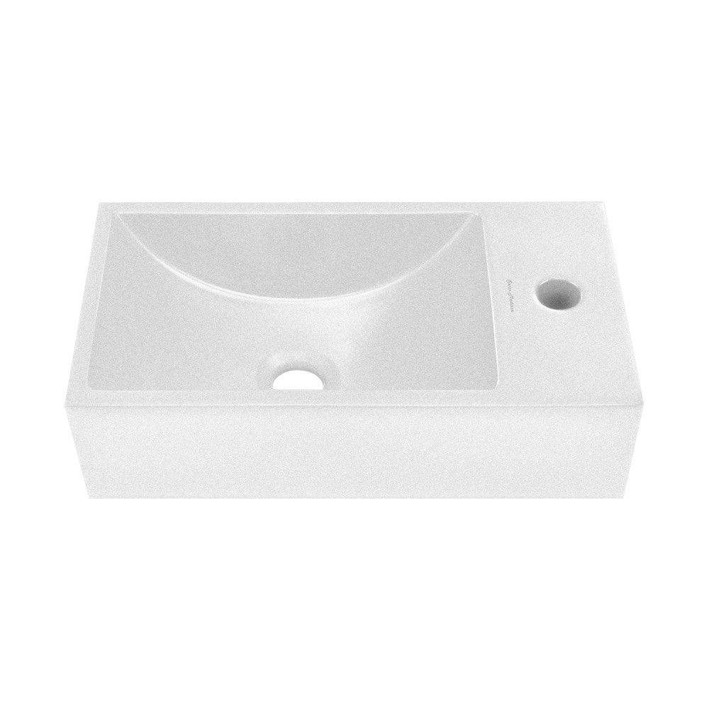 Lisse 16" Concrete Rectangle Wall-Mounted Sink with Right Side Faucet Mount in Matte White