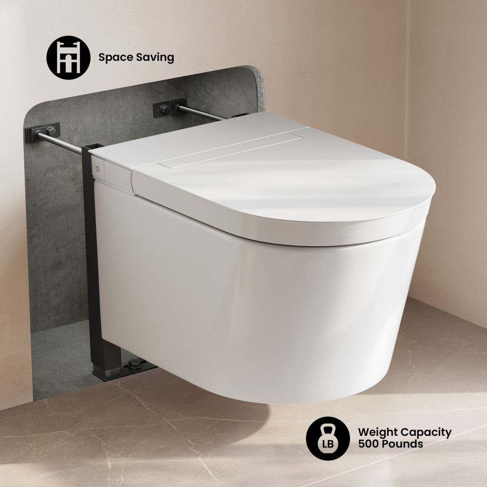 Hugo H Wall-Hung Toilet in Glossy White with 2x6 Supporting Frame