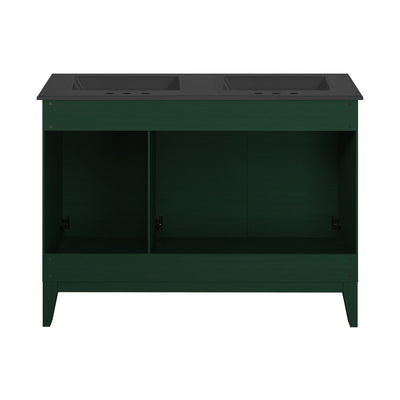 Cascade 48" Freestanding Bathroom Vanity in Green Oak with Black 3-Hole Widespread Double Basin Sink Top