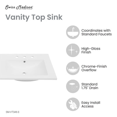 48" 3-Hole Widespread Double Basin Vanity Sink Top in Glossy White