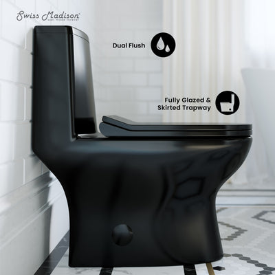 Ivy One Piece Toilet Dual Vortex Flush in Glossy Black 1.1/1.6 gpf