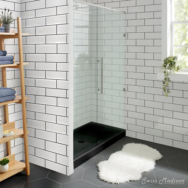 Voltaire 48" x 32" Acrylic Black, Single-Threshold, Center Drain, Shower Base