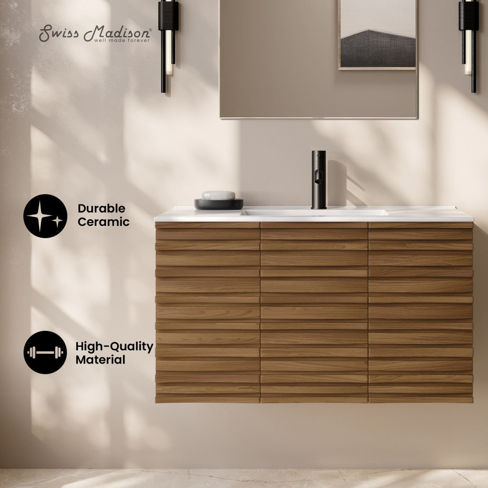 Cascade 36" Wall-Mounted Bathroom Vanity in Brown Oak with Sink Top