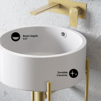 Monaco 16.5" Round Console Sink, White Basin Brushed Gold Legs