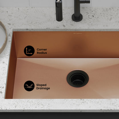 Tourner 27 x 19 Stainless Steel, Single Basin, Undermount Kitchen Sink in Rose Gold