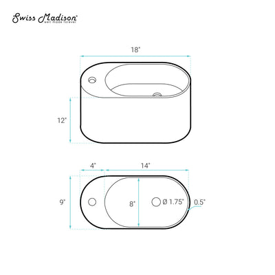 Terre 18" Solid Surface Oval Wall-Mounted Sink with Left Side Faucet Mount in Matte White