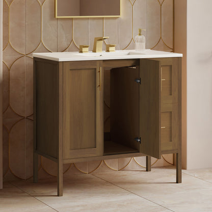 Forme 36" Modular Freestanding Bathroom Vanity with 3-Hole Widespread Top in Brown Oak