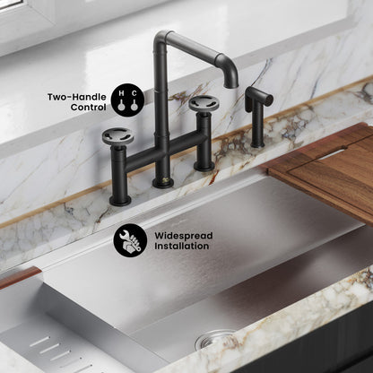 Avallon Pro Widespread Kitchen Faucet with Side Sprayer in Matte Black