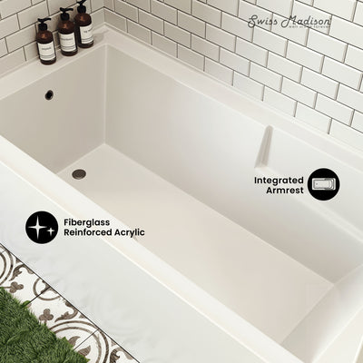 Voltaire 72" x 36" Right-Hand Drain Alcove Bathtub with Apron and Armrest