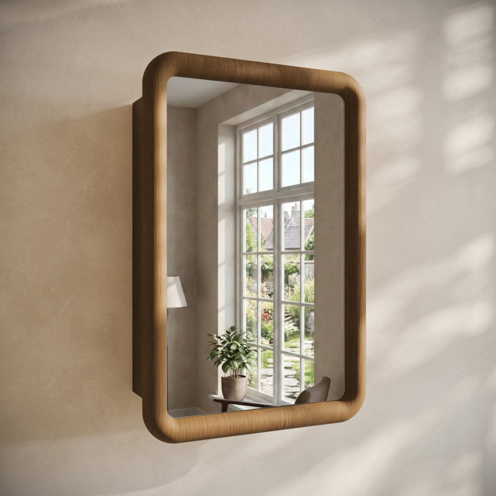 Plaisir 18 x 27 Recessed/Wall Mount Medicine Cabinet with Mirror in Brown Oak