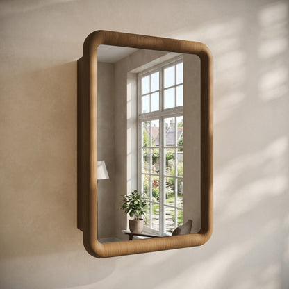 Plaisir 18 x 27 Recessed/Wall Mount Medicine Cabinet with Mirror in Brown Oak