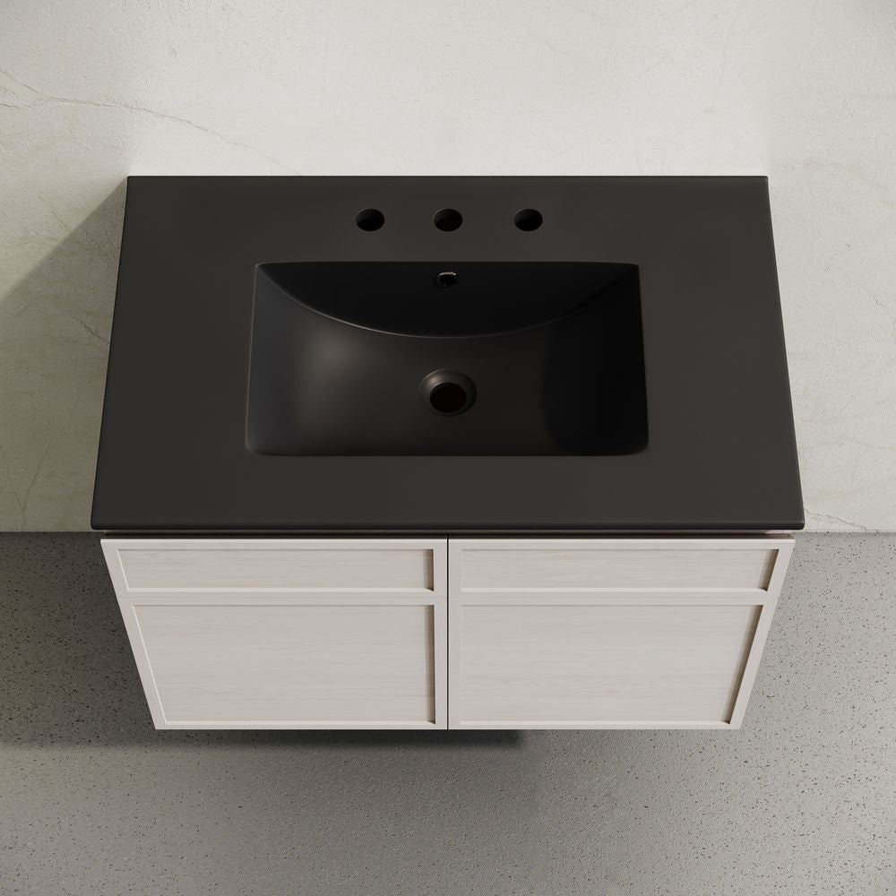 St. Tropez 30" Wall-Mounted Bathroom Vanity in White Oak with Black 3-Hole Widespread Sink Top
