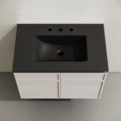 St. Tropez 30" Wall-Mounted Bathroom Vanity in White Oak with Black 3-Hole Widespread Sink Top