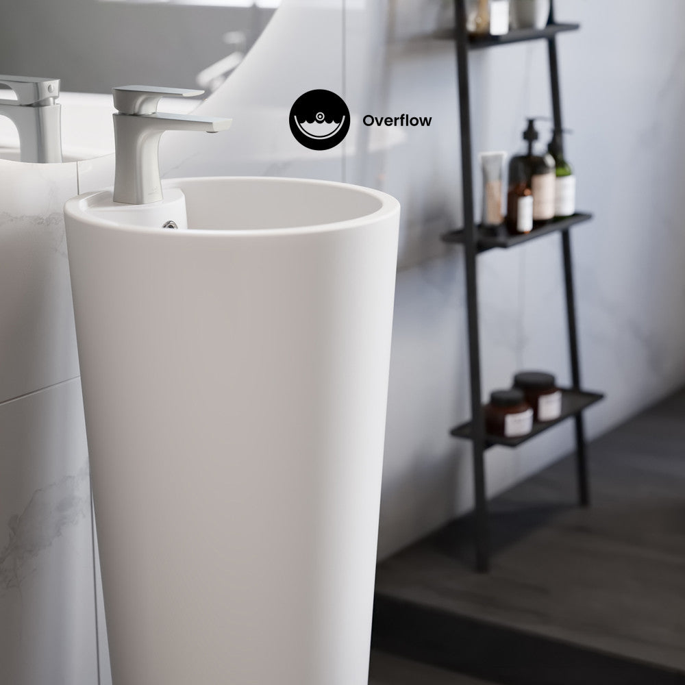 Monaco Circular Basin Pedestal Sink in Matte White