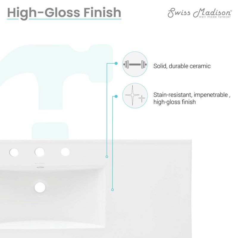 48" 3-Hole Widespread Vanity Sink Top in Glossy White