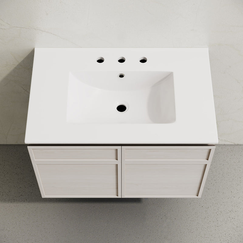 St. Tropez 30" Wall-Mounted Bathroom Vanity in White Oak with 3-Hole Widespread Sink Top