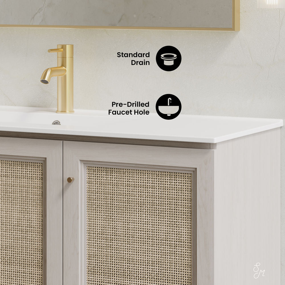 Classe 48" Wall-Mounted Bathroom Vanity in White Oak with Single Faucet Hole Vanity Top
