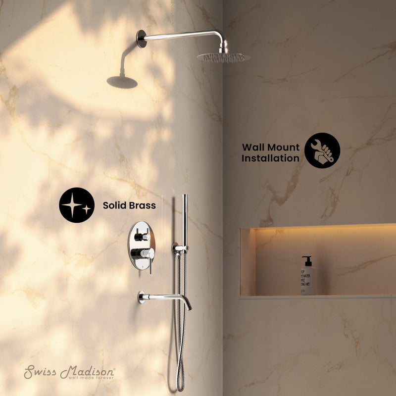 Ivy 1.8 GPM Wall Mount Fixed Shower Head with Hand Sprayer and Tub Filler in Polished Chrome, Valve Included