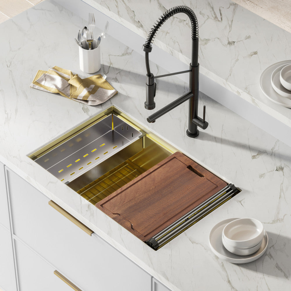 Tourner 30 x 19 Stainless Steel, Single Basin, Undermount Kitchen Workstation Sink in Gold