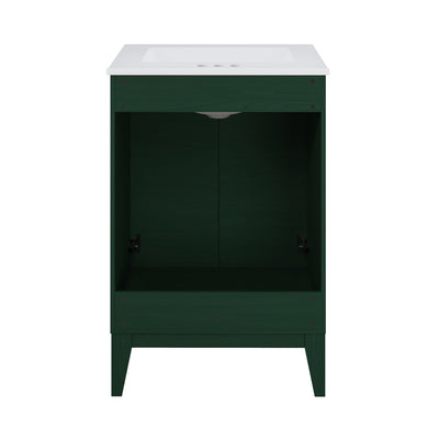 Cascade 24" Freestanding Bathroom Vanity in Green Oak with 3-Hole Centerset Sink Top