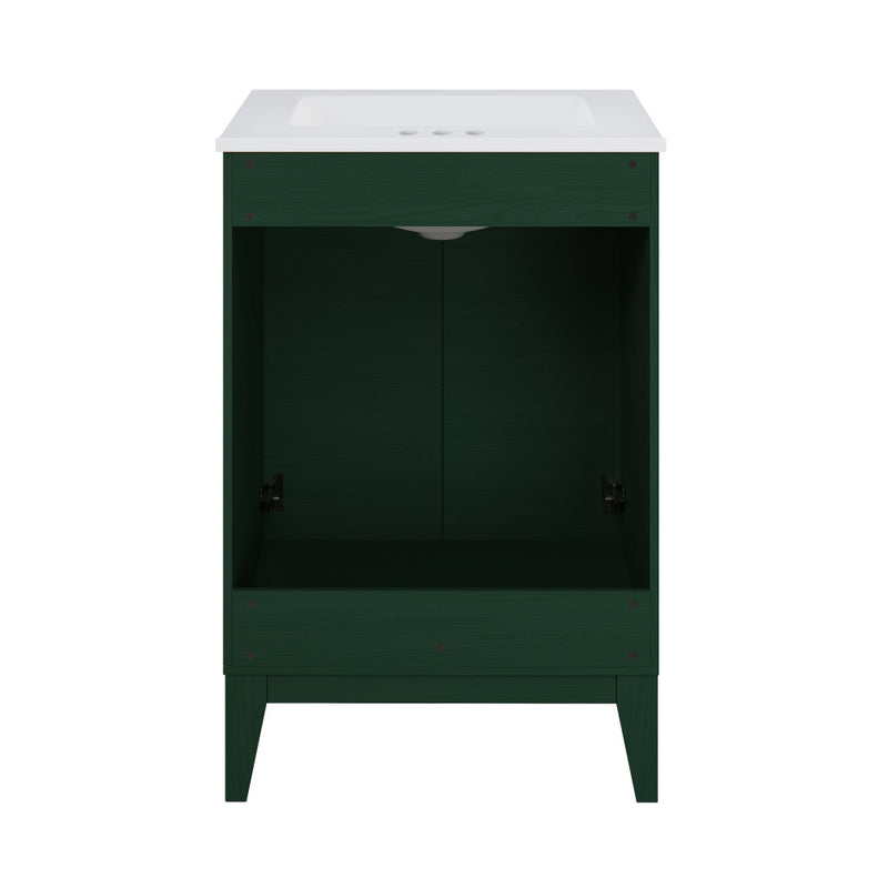 Cascade 24" Freestanding Bathroom Vanity in Green Oak with 3-Hole Centerset Sink Top