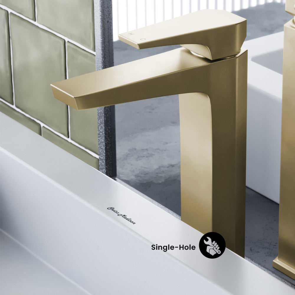 Voltaire Single Hole, Single-Handle, High Arc Bathroom Faucet in Brushed Gold