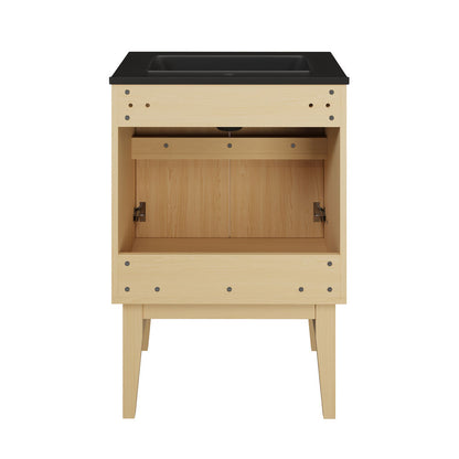 Bosse 24" Freestanding Bathroom Vanity in Natural Oak with Black Sink Top
