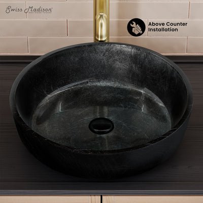 Avallon 16.5 " Round Glass Vessel Sink, Black