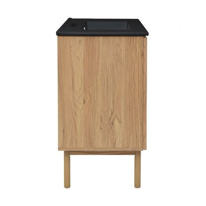 Classe 30" Freestanding Bathroom Vanity in Golden Oak with Black 3-Hole Widespread Sink Top