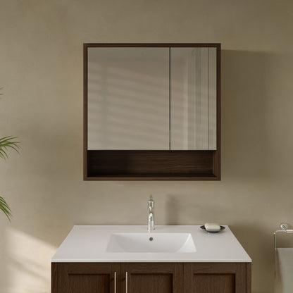 Delice 30 x 30 Rectangular Wall Mount Medicine Cabinet in Walnut with Open Shelf