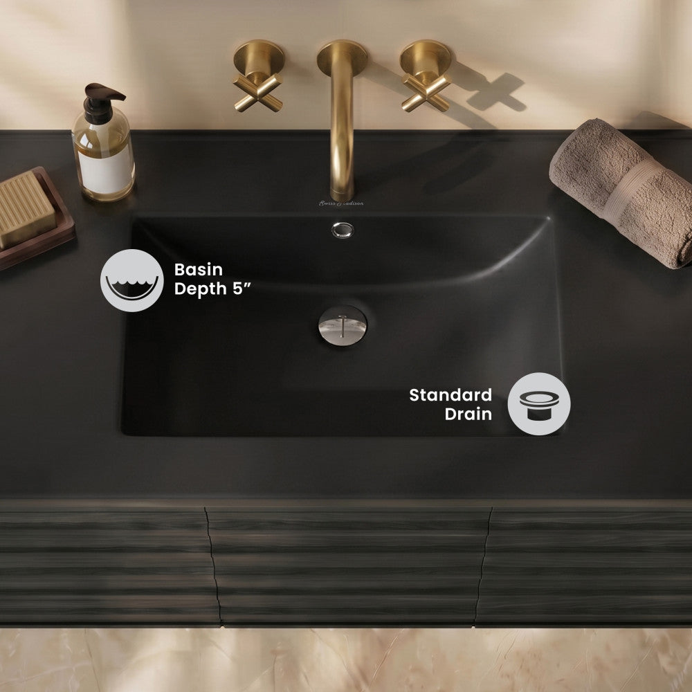 36" Zero Hole Vanity Sink Top in Matte Black