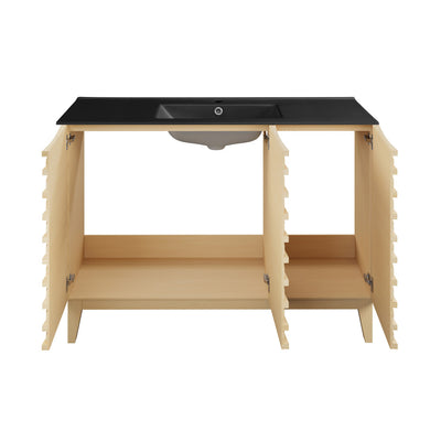 Cascade 48 in. Natural Oak Bathroom Vanity With Black Ceramic Sink Top